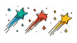 © jane - Colorful shooting stars vector illustration set. Hand-drawn doodle style comets with motion trails and sparkles. Success, wish, magic concept.