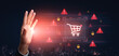 © InfiniteFlow - A security alert concept for e-commerce. This warning signifies a risk in an online shopping transaction, potential payment fraud, or a cybersecurity threat to the user. Fermion