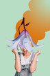 © deagreez - 3d vertical poster artwork collage of happy girl wear lily flower head extract haircare spring season celebration holiday