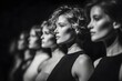 © Maryna - Group of women stand in a line, all wearing black dresses. Concept of unity and solidarity among the women, as they appear to be posing together for a photo