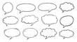 © Shahbaz - Collection of twelve hand drawn speech bubbles with various shapes and sizes in black and white color created with generated ai
