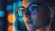 © Hanasta - Woman with Glasses Reflecting Tech Code