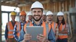 © Paull - Builder in hardhat with tablet pc at construction.