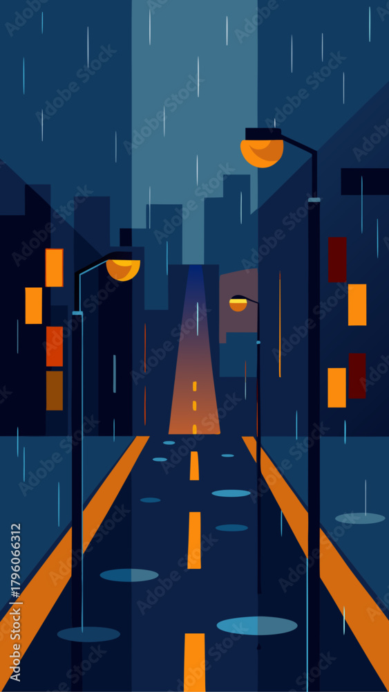 City street at night with rain and street light glow Stock Vector ...