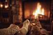 © Alexander LW - A couple relaxing with glasses of wine by the fireplace on a winter evening
