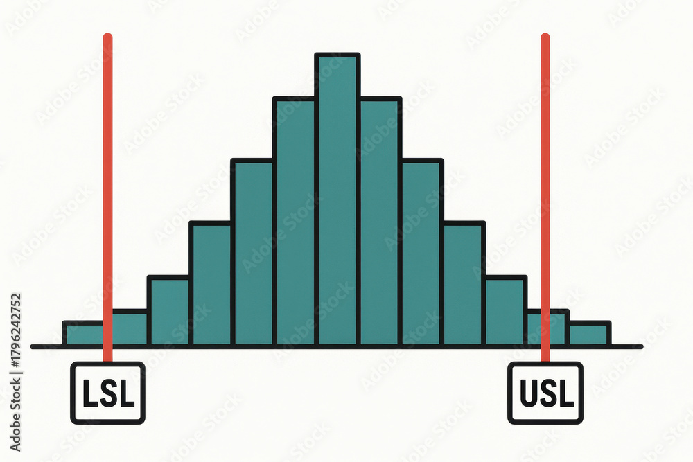 Statistical chart with control limits illustrates quality control ...