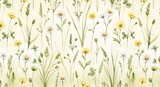 Watercolor illustration of wildflowers and grasses on a cream background
