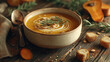 © Aillusionist - Warm and comforting pumpkin soup topped with toasted bread, perfect for autumn menus or foodrelated designs. Cozy fall vibes.