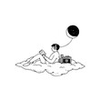 © Bilawal - Man reading book on cloud with headphones and moon illustration dreamy relaxing fantasy art drawing design