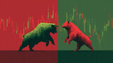 Bear and Bull Fighting on Digital Stock Market Chart  made with generative AI