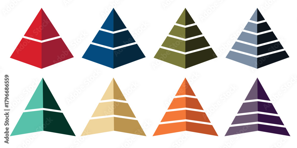 Pyramid infographic set. Colorful vector triangle diagram, triangular ...