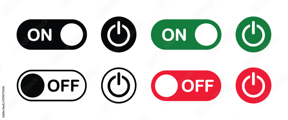 Collection of modern ui toggle switch and power button icons in various ...