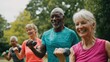© The Little Hut - Group of Active Seniors Exercising Outdoors with Dumbbells, Enjoying a Healthy and Social Lifestyle