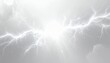 © HecoPhoto - Bright white lightning bolt striking across a light gray sky, dynamic electrical discharge with glowing energy and abstract power effect, natural phenomenon background