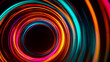 © Nikname - Colorful vibrant abstract concentric circles light rainbow swirl motion blur bright lens flare neon psychedelic circular dynamic artistic visual effects digital art
