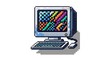 © svetjekolem - A vibrant and detailed pixel art illustration of a classic computer setup, reminiscent of vintage 8-bit or 16-bit
