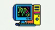 © svetjekolem - A vibrant and detailed pixel art illustration of a classic computer setup, reminiscent of vintage 8-bit or 16-bit