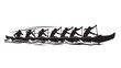 © Relavanto - Dynamic outrigger canoe team racing across waves together showcasing teamwork and determination in a striking silhouette design perfect for sports branding and motivational themes