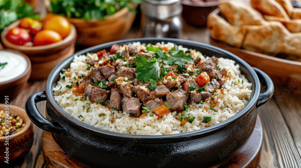 Jordanian mansaf style lamb rice with yogurt sauce and flatbread ...