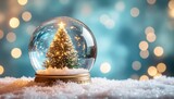 Enchanting christmas snow globe displaying a sparkling tree cozy setting decorative art festive atmosphere close-up view holiday spirit captured in glass