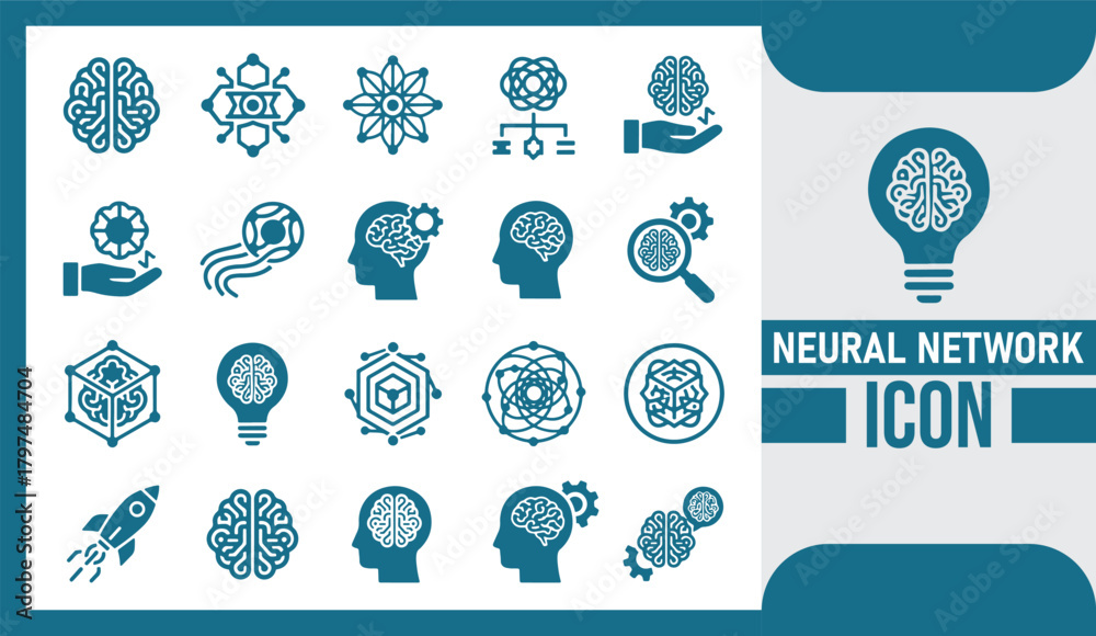 Deep Intelligence Vector Comprehensive Neural Network Icon Bundle Depicting Artificial ...