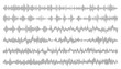© Minhajul - Abstract visual representation of multiple sound waves or audio waveforms in a linear pattern