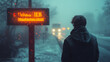 © Anelya - Person waiting at a bus stop on a foggy evening with blurred lights in the background ai, bus, stop, fog, evening, waiting, vehicle, soft, glow, anticipation, isolation, chilly, blurred, lights, rain,