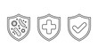 © DesignHub - Immunity and health protection icons with germ shield, medical cross, and checkmark, symbolizing defense and safety.