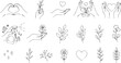 © Mostafizur - Collection of handdrawn icons and elements related to love, nature, and selfcare