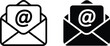 © Eva Elrod - Vector illustration of a modern email icon featuring an open envelope with an at symbol, signifying digital correspondence, communication, and contact information for web and app designs
