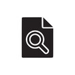 © Ella - A black icon of a document with a folded corner and a magnifying glass on a white background plain