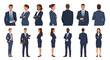 © Qinanti Studio - Diverse business professionals in various poses wearing suits, standing, and demonstrating confidence in workplace scenarios