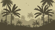 © Mikael - Lush tropical jungle scene with palm and banana trees silhouettes illustration