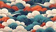 © Hamky - Abstract swirling clouds in a vibrant color palette of blues, reds, and whites, with a traditional artistic feel