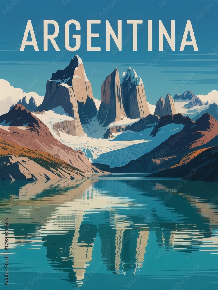 Stunning peaks tower over a calm lake in Argentina, showcasing breathtaking natural beauty. The clear sky enhances the vibrant colors of the landscape, inviting exploration and admiration.
