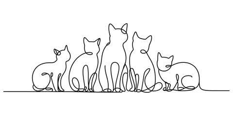 Naklejka na meble Modern continuous line art illustration of five domestic cats