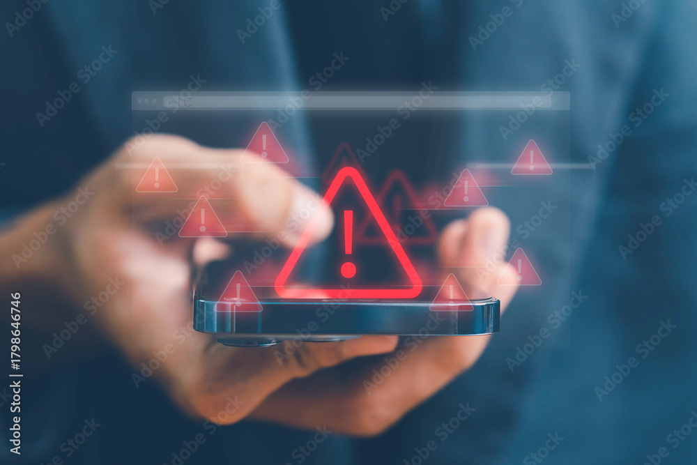 System warning alert on a virtual interface with hand interaction ...