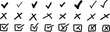 © My Father - Check tick mark icon set. Cross box x check mark checkbox v list vector draw hand drawn sketch doodle brush marker checklist symbol wrong right circle. Vector Illustration