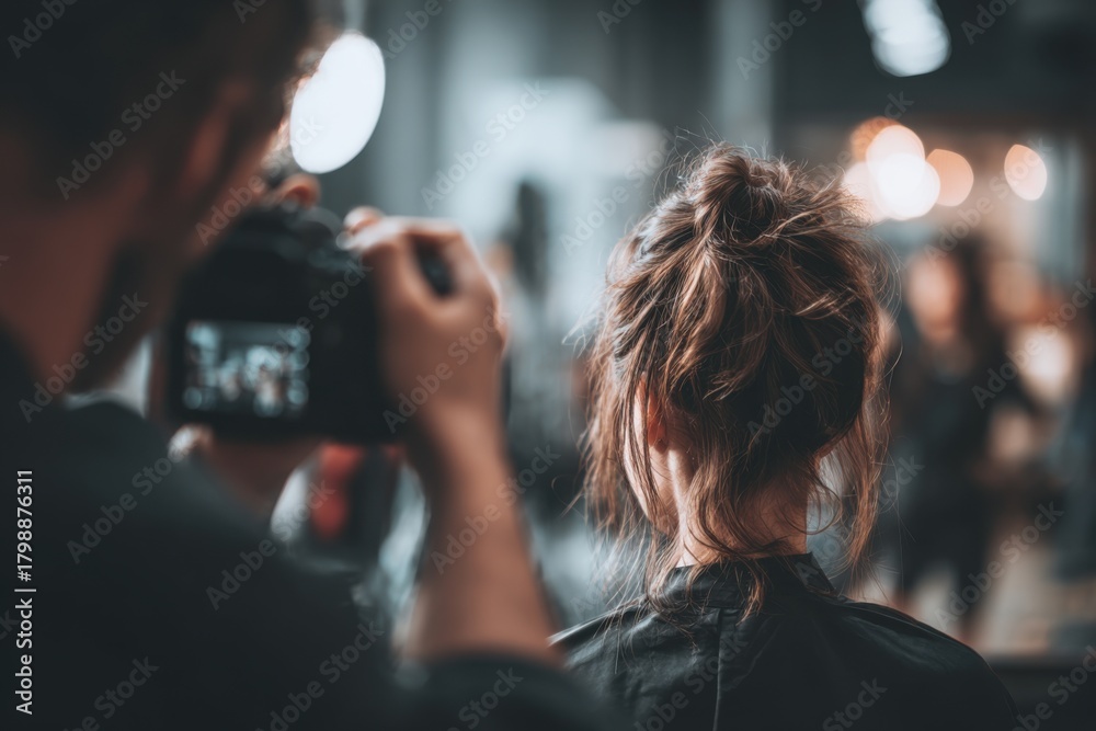 Selective focus photographer captures model in a studio setting during ...