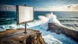 © NongPim - Blank Billboard on Dramatic Coastal Clifftop with Powerful Ocean Waves