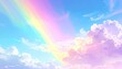© Ummu - Dreamy, soft sky featuring a pastel rainbow and fluffy clouds, rendered in a painterly, animation style