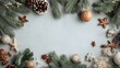 © Johannes - christmas composition frame made of fir tree branches decorations on pastel gray background christmas winter new year concept flat lay top view copy space