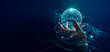 © ipopba - Abstract, Big data network and AI technology, Deep learning and algorithm, Innovative and Data science, Businessman touch a data flow on global network and Fast connection. The world is in your hands.