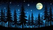 © Tawee - Tranquil Night Forest Pixel Art Full Moon and Silhouetted Pine Trees
