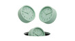 © Farzana - Three minimalist mint green round desk clocks floating and emerging from a black hole