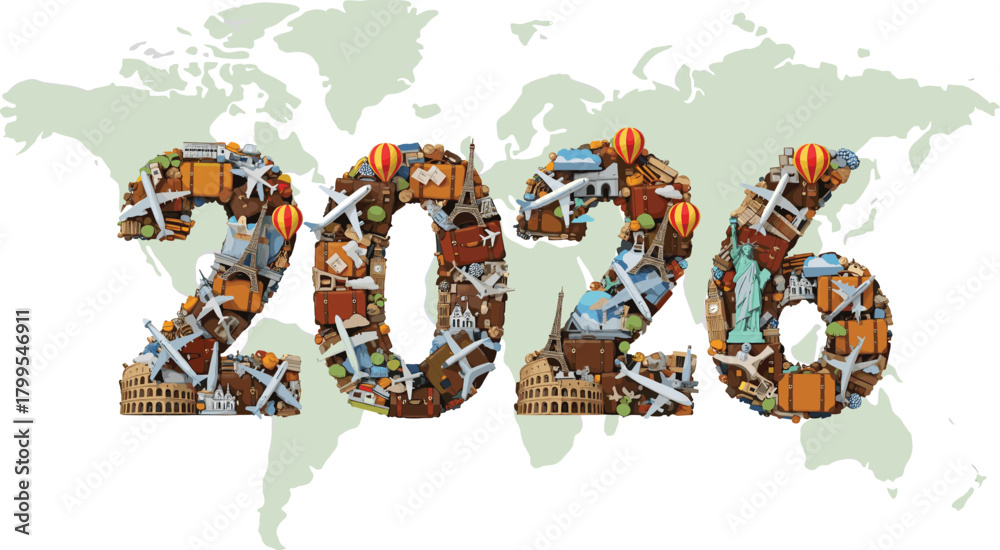 Travel 2026 Vector With Airplanes Landmarks Passports 1000 F 1799546911 