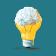© Nattapat - Brainstorming involves using unconventional objects like a crumpled paper ball or a light bulb to think outside the box in business competitions.   , vector style simple color