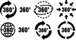 © GMZ - 360 degree icons set with rotation arrows and globe symbols for full circular movement and direction indication vector illustration