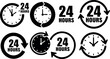 © GMZ - 24 hours clock icons set with circular arrows and time symbols for continuous service and round the clock concept vector illustration