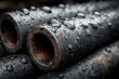 © Michael - Dark metal pipes showing water drops glistening on a textured, rusty surface